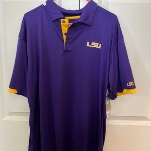 Men's Purple Yellow Short Sleeve LSU Polo Shirt Large